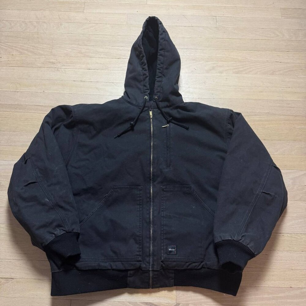 Vintage Walls 2XL Black Hooded Insulated Jacket Quilted Workwear